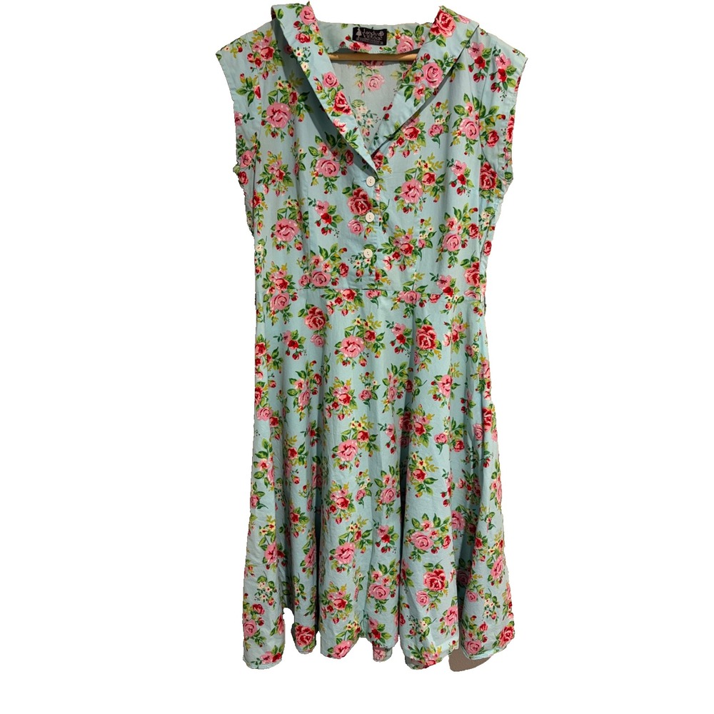 Lady Vintage London Fit & Flare Dress~US 12~ Retro 50s Floral Cotton Cottagecore